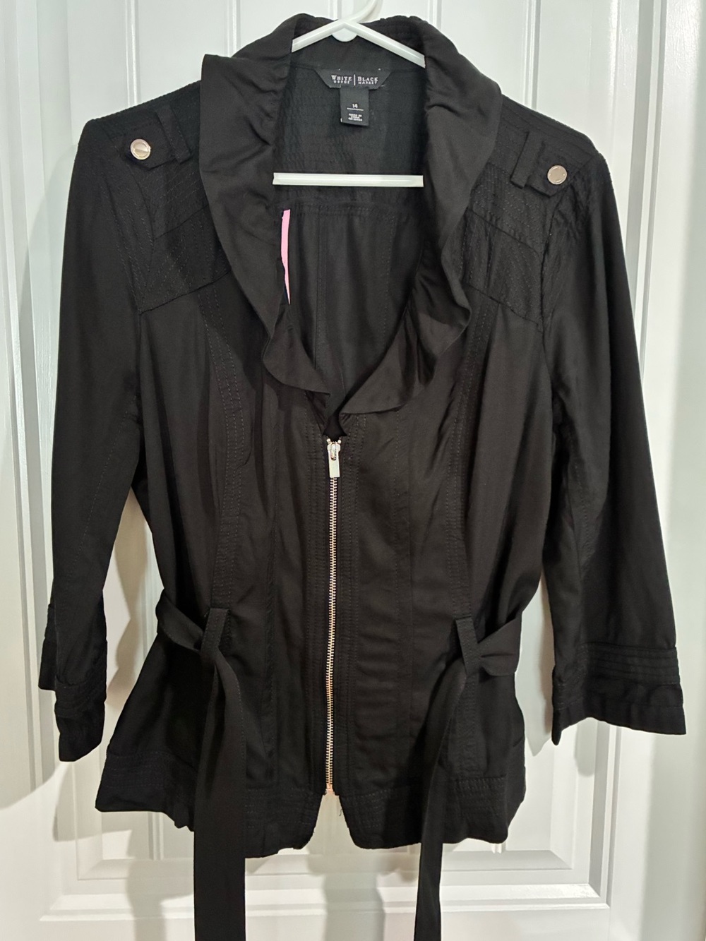 White House Black Market Black Ruffle-Collar Zip Utility Jacket